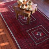 Old carpet handmade red hand 244x126cm