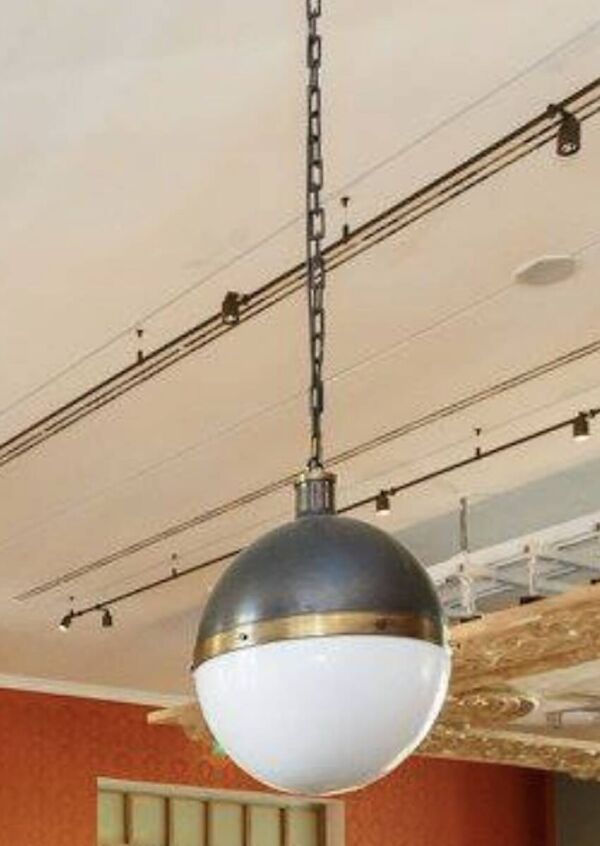Grande suspension Hicks en bronze et boule de verre, États-Unis