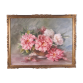 Bouquet of Pink and White Peony Flowers Watercolor XX th signed A. ROUXEL