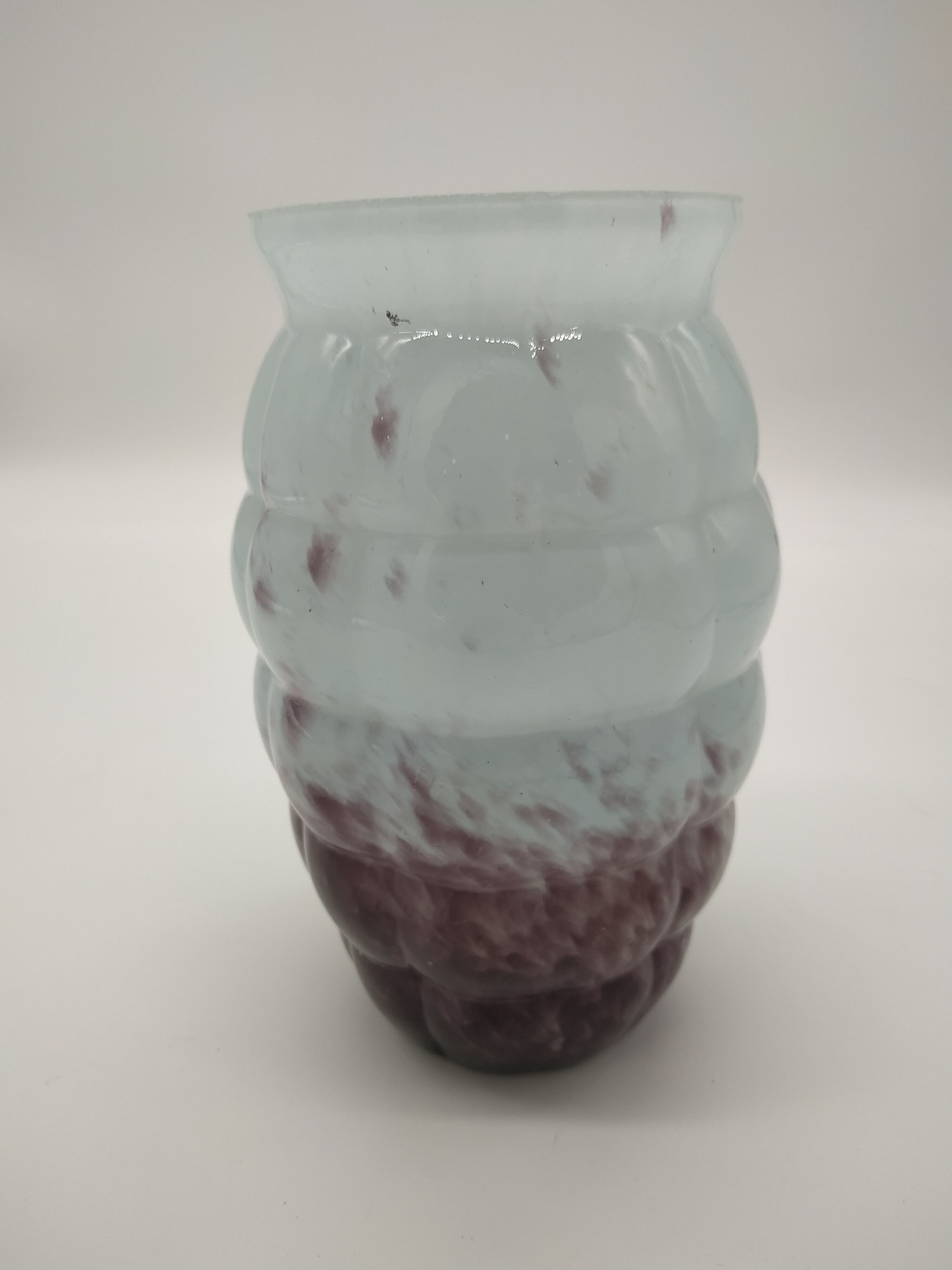 Vase en verre art déco cyan et prune