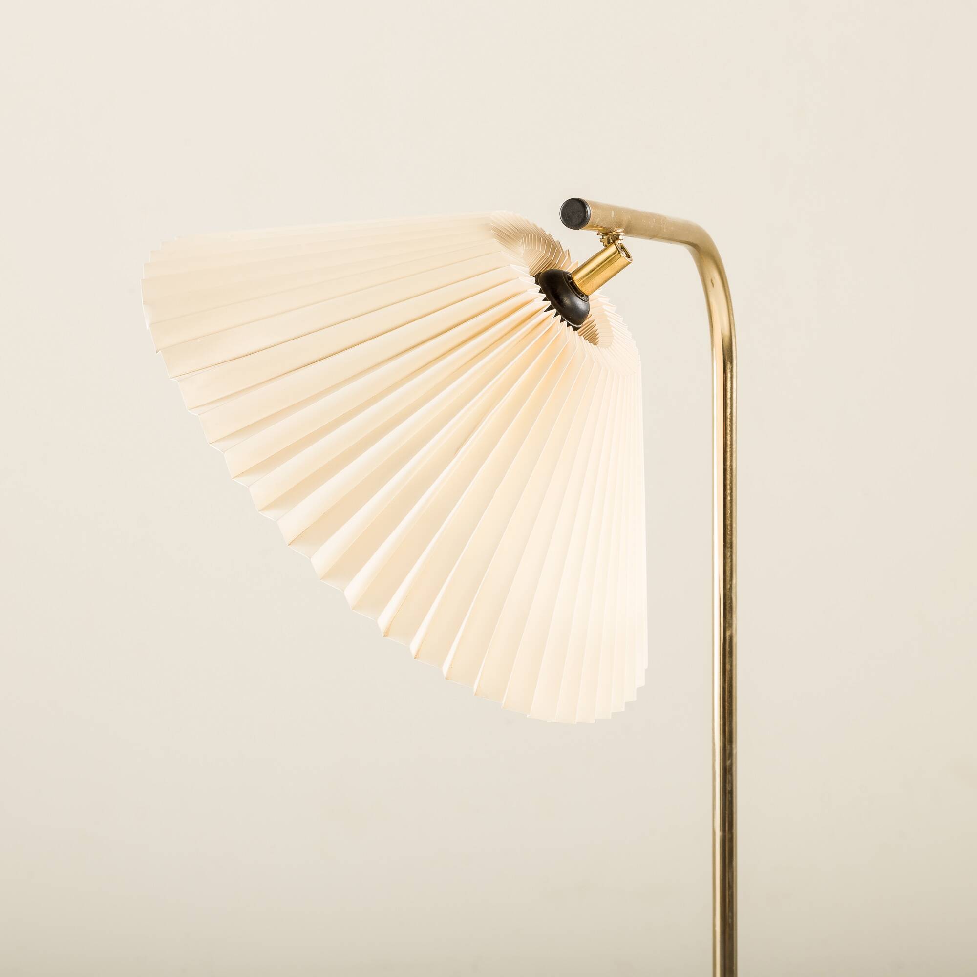 Danish brass floor lamp with Le Klint shade, 1970s