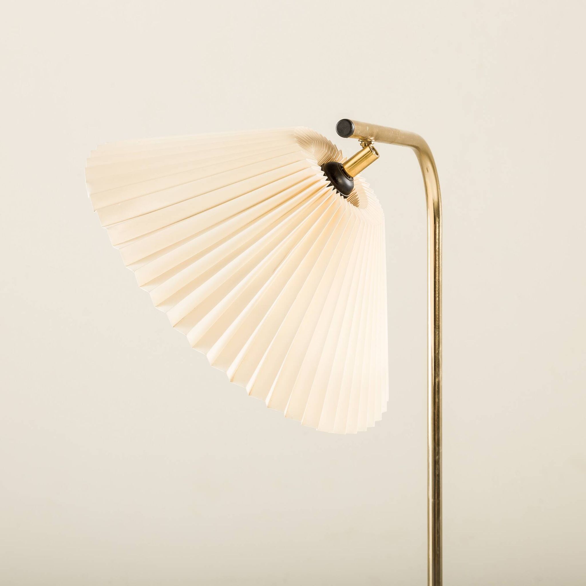 Danish brass floor lamp with Le Klint shade, 1970s