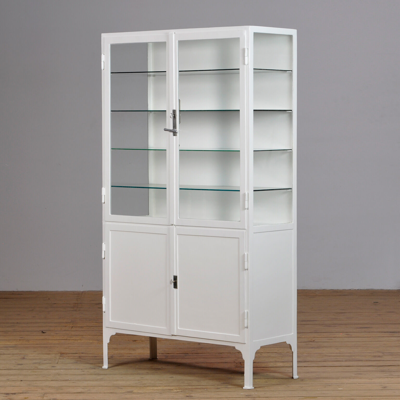Medical Iron And Glass Cabinet, 1940s