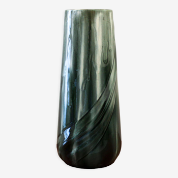 Vase en faience vernissé vert Louis Gueule Vierzon années 30