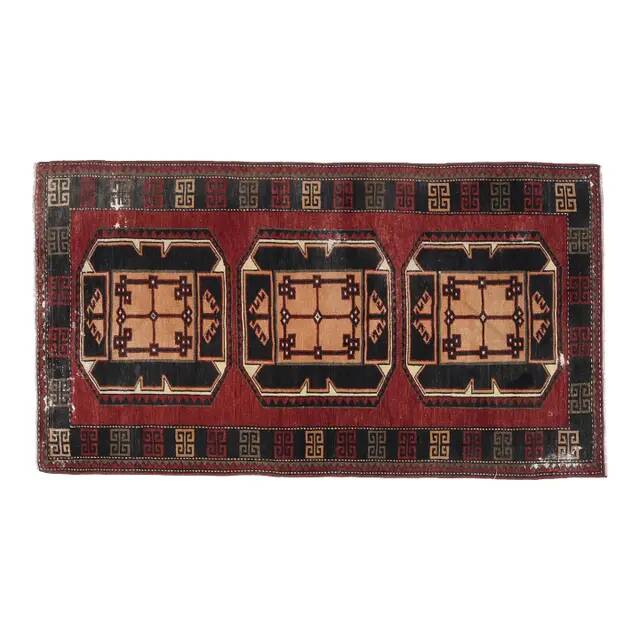 Red Vintage Turkish Oushak Handmade Woven Runner Rug 95x195