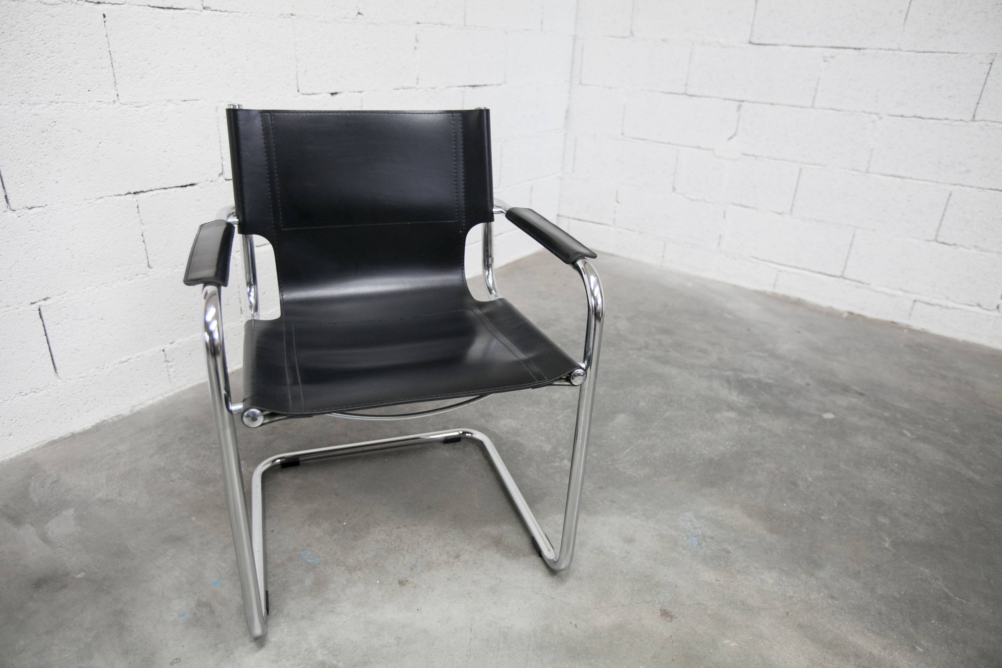Bauhaus 1970s cantilever armchair in black leather