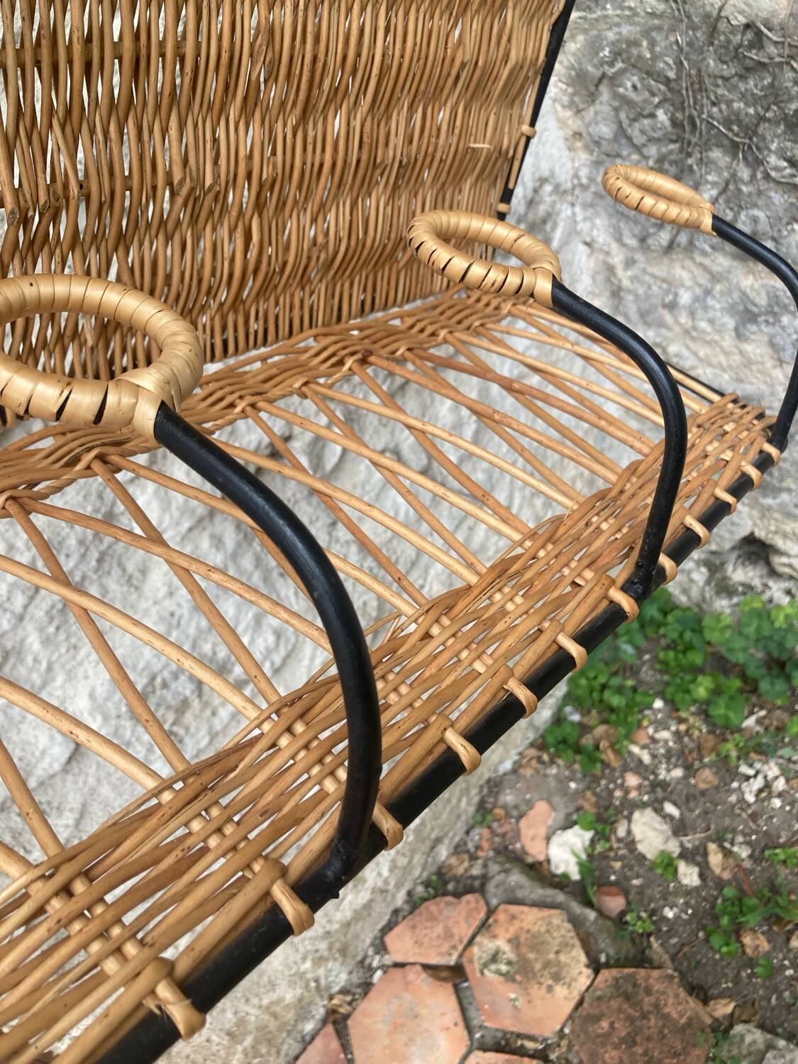 Vintage rattan wall coat rack