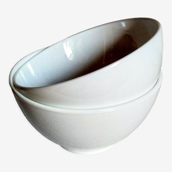 Duo of vintage white arcopal bowls