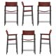 Set of 6 bar stools with backrest in cognac leather and black rubber metal.