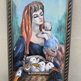 Tableau Allégorie avec femme et canetons XX