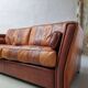 Vintage striped brown orange leather sofa (210 cm x 88 cm)