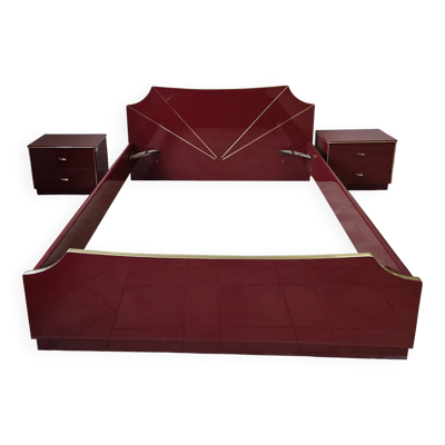Lit et table de chevet style Hollywood Regency