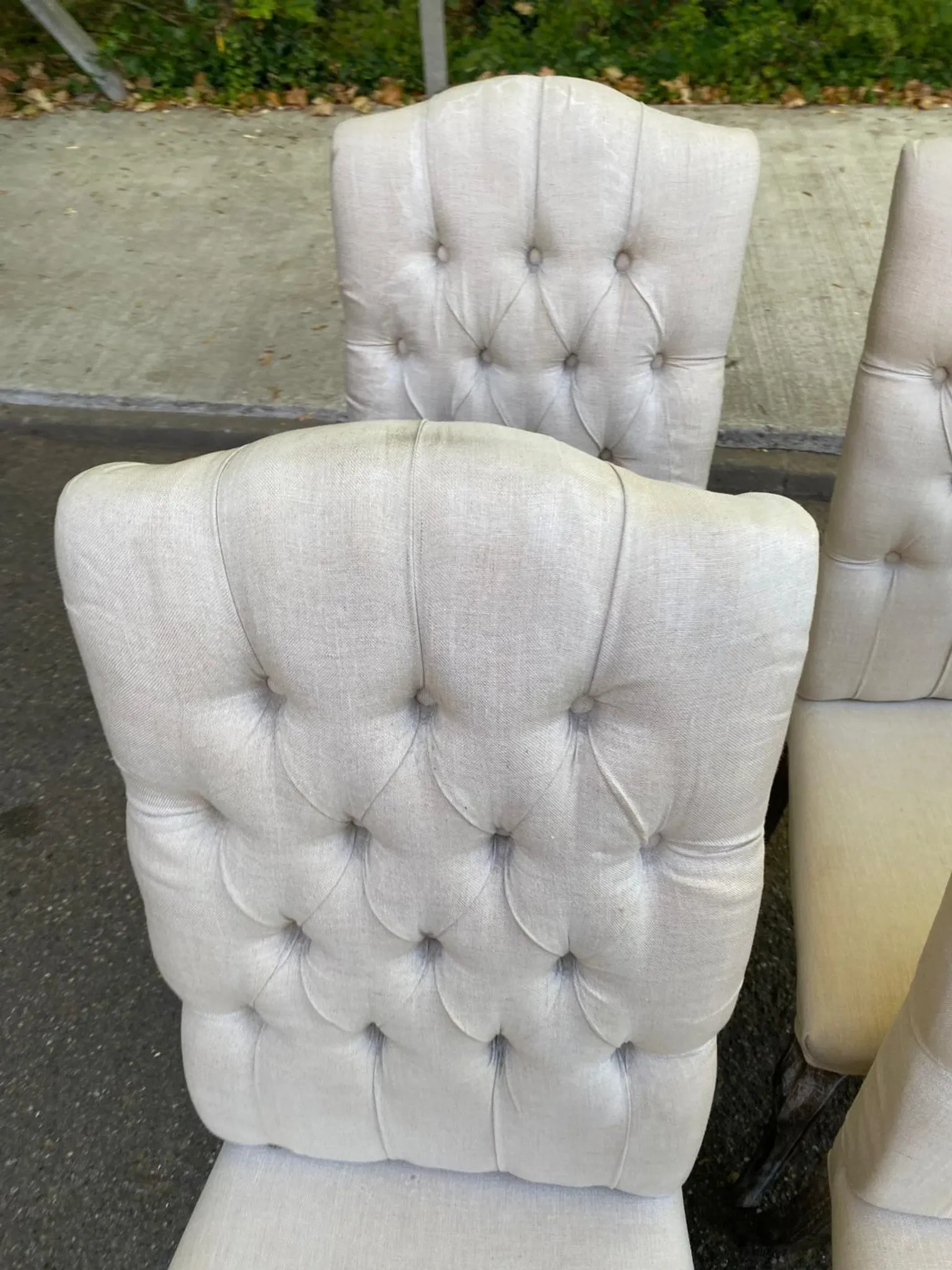 4 upholstered chairs in linen and ash, Maisons du Monde model Chloé.