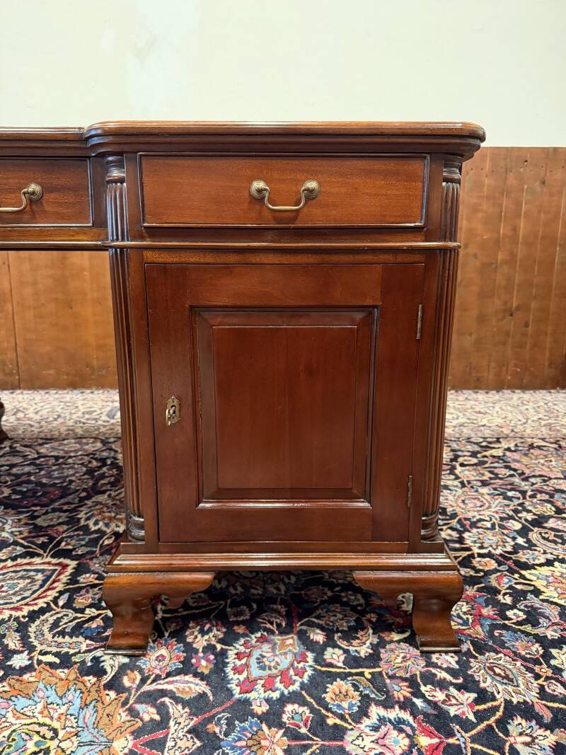 English Chesterfield desk with green leather