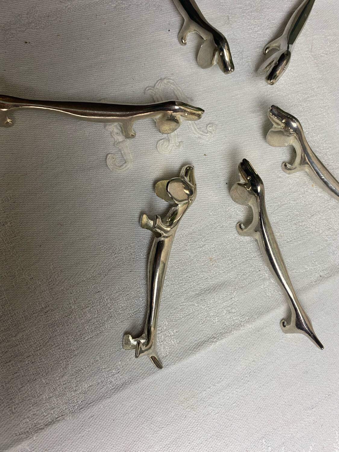 Set of 6 silver metal dachshund knife rests