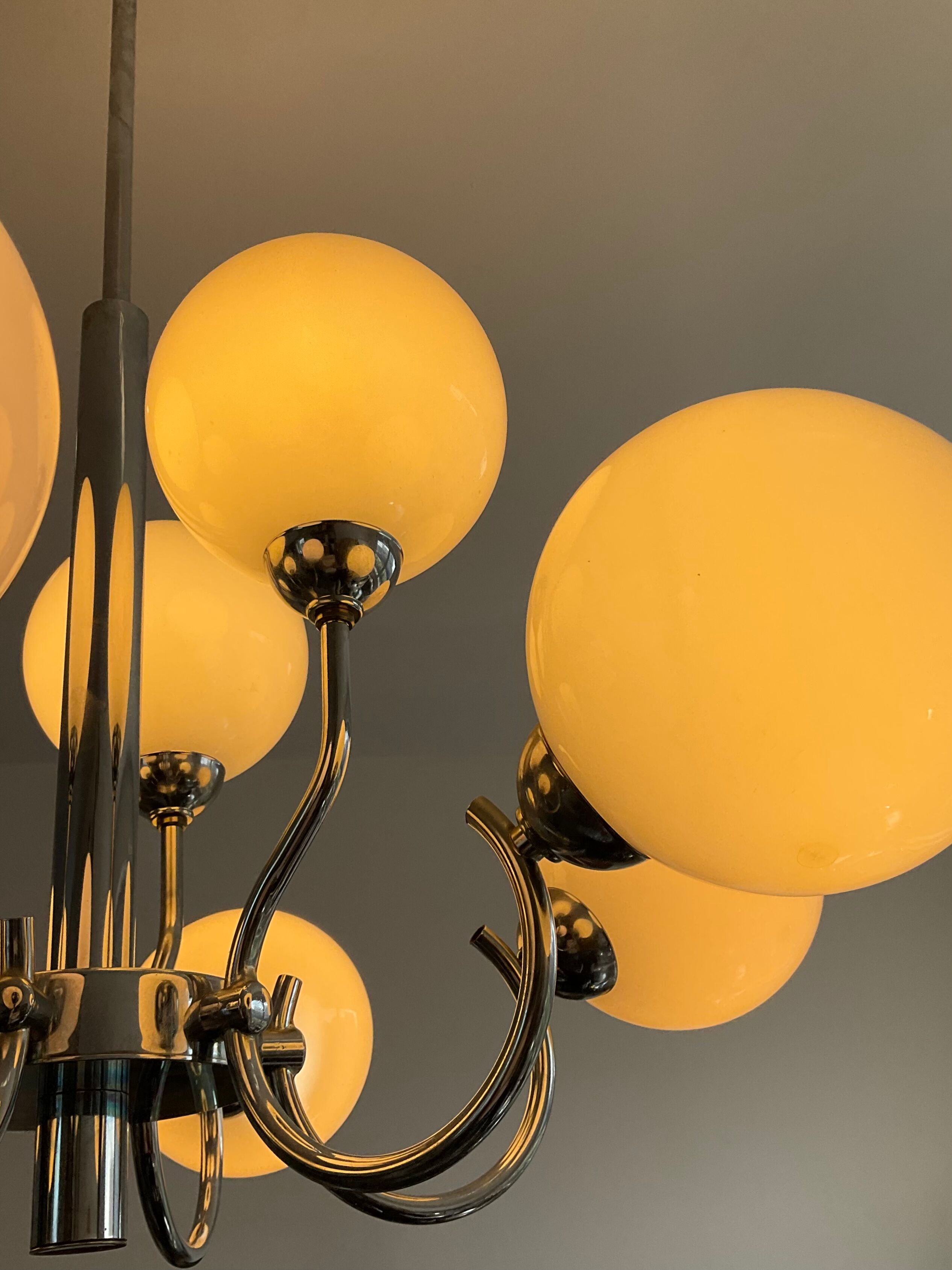 Space age chandelier in opaline and chrome metal