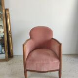 Armchair art deco pink velvet trim