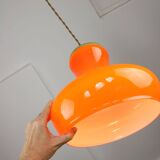 Mid-Century Modern Italian Orange Glass and Brass Pendant Lamp