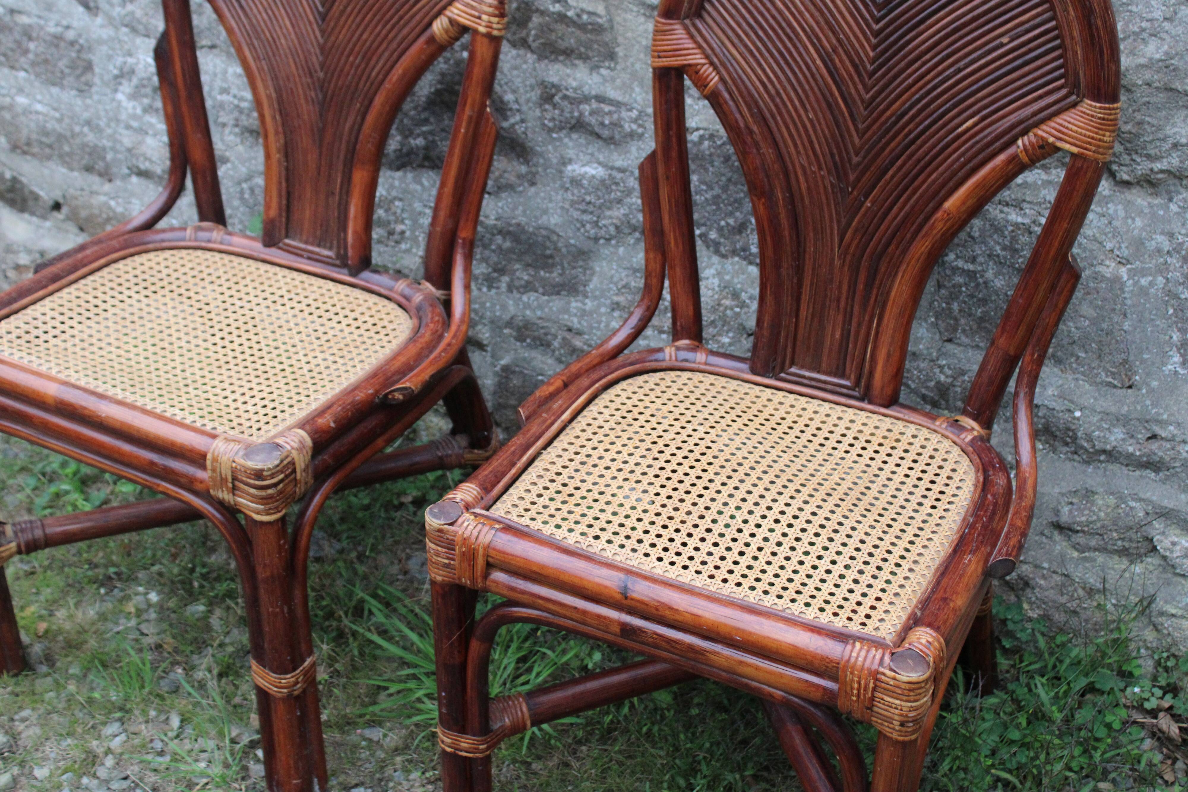 Lot de 2 chaises vintage en rotin avec assise cannage