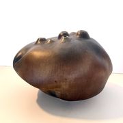 Brown Lacquered Ceramic Tulip Vase / Centerpiece by Giacomo Onestini