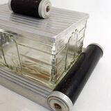 Art Deco biscuit tin on tray