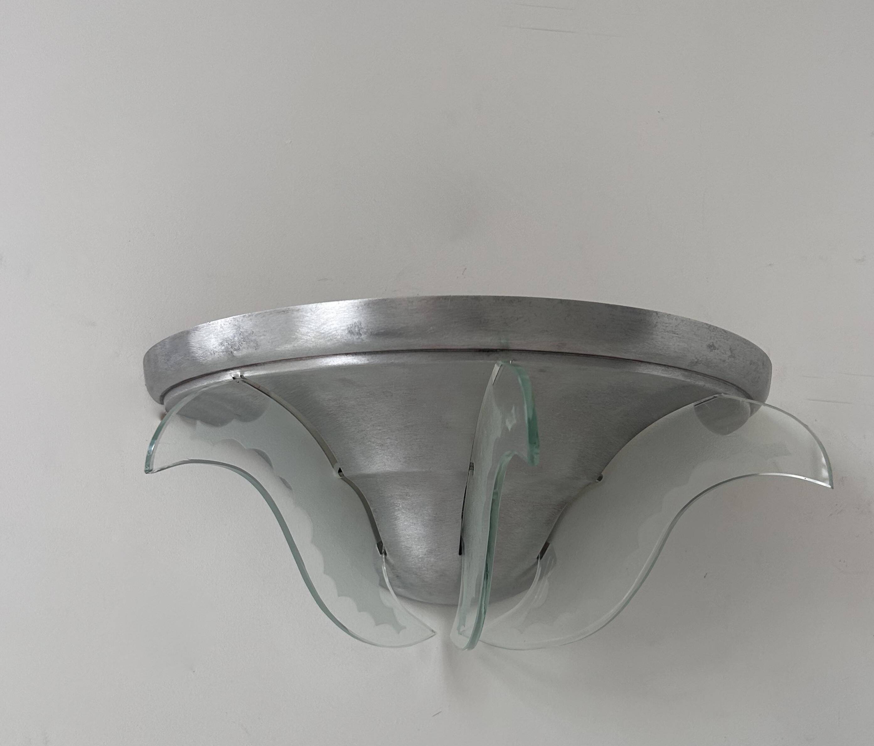 Vintage art deco wall light, brushed metal and glass, France 1930