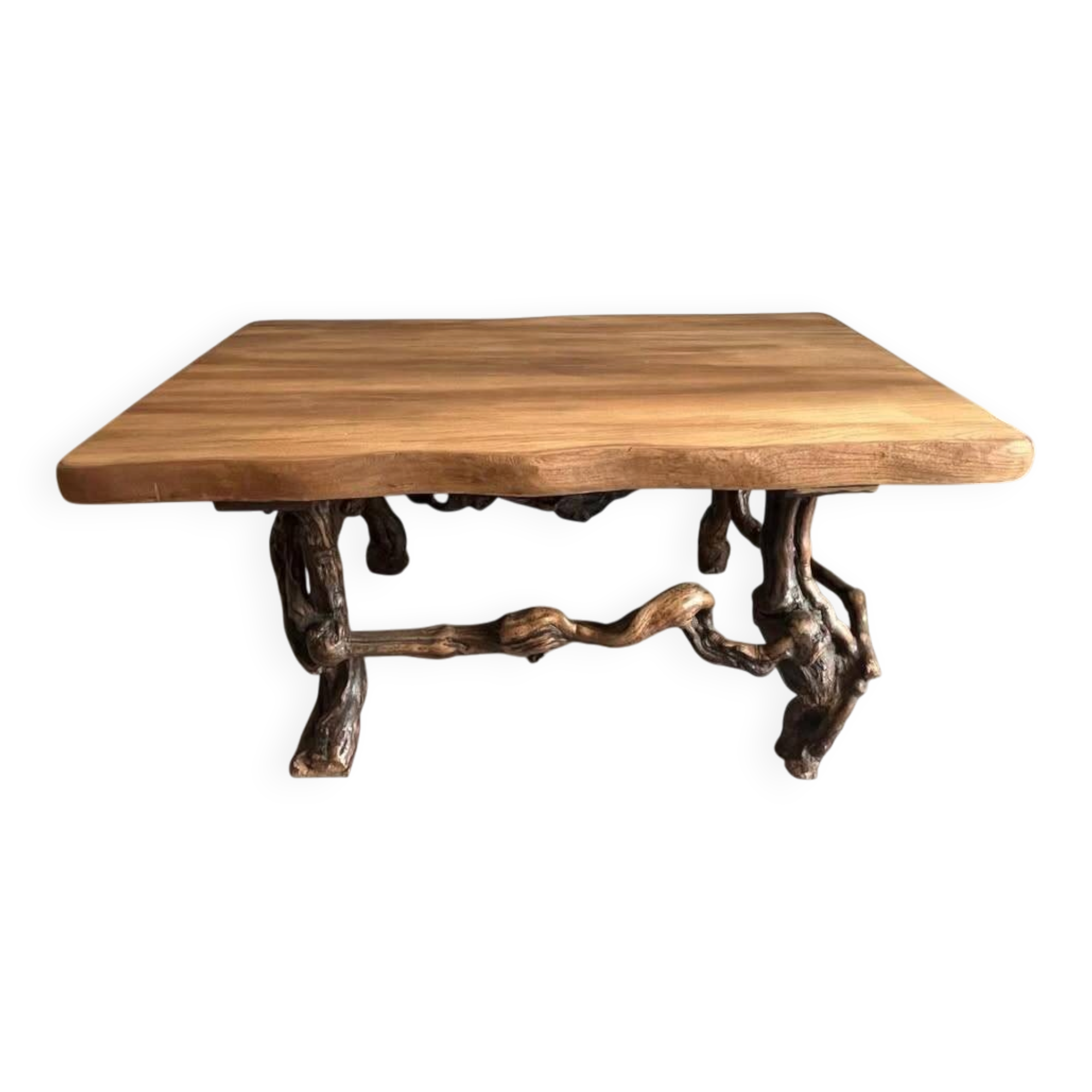 Solid wood coffee table - oak + vine roots