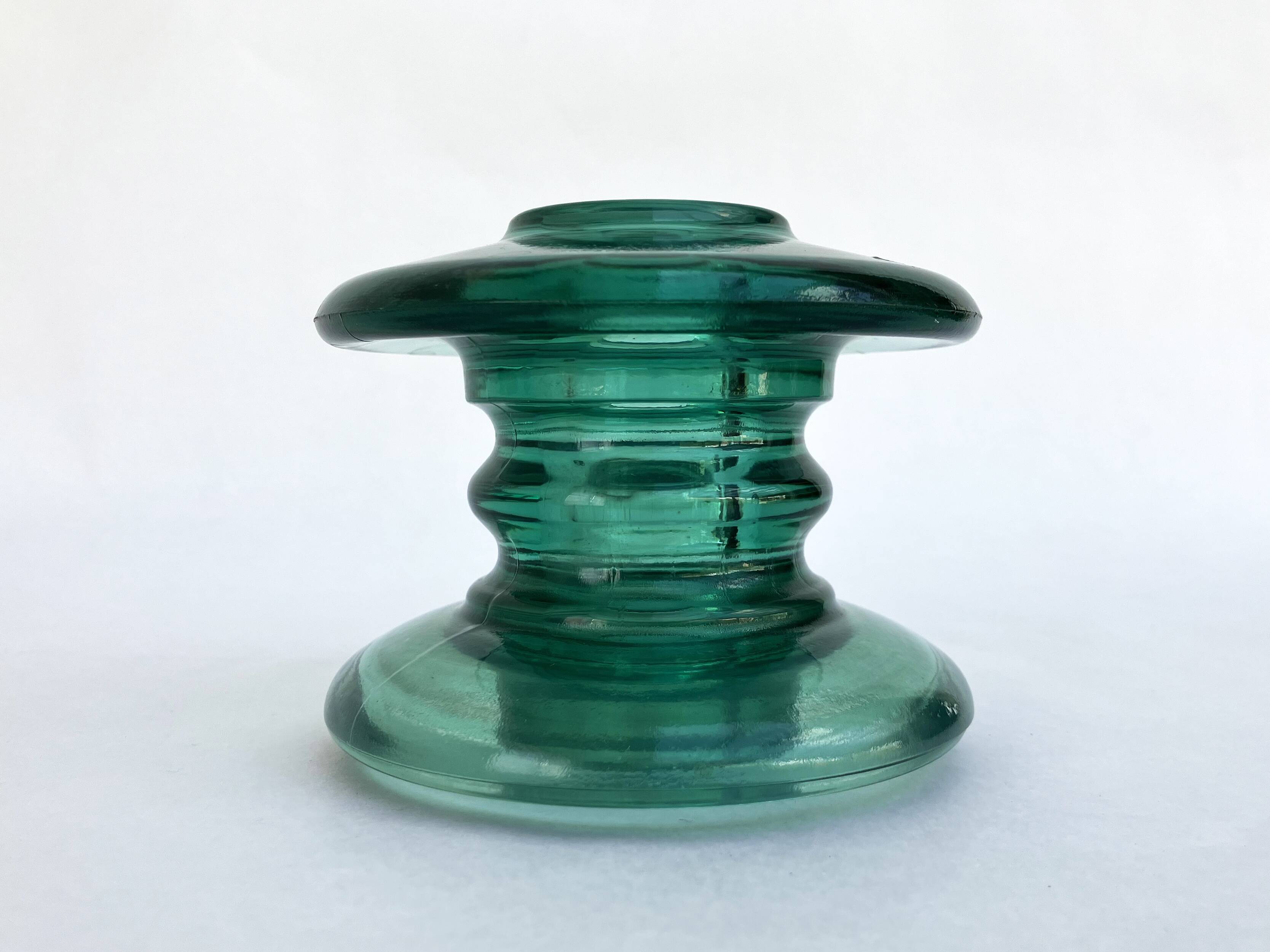 Old EDF EIV A21 insulator to be converted into an industrial candle holder • tempered glass