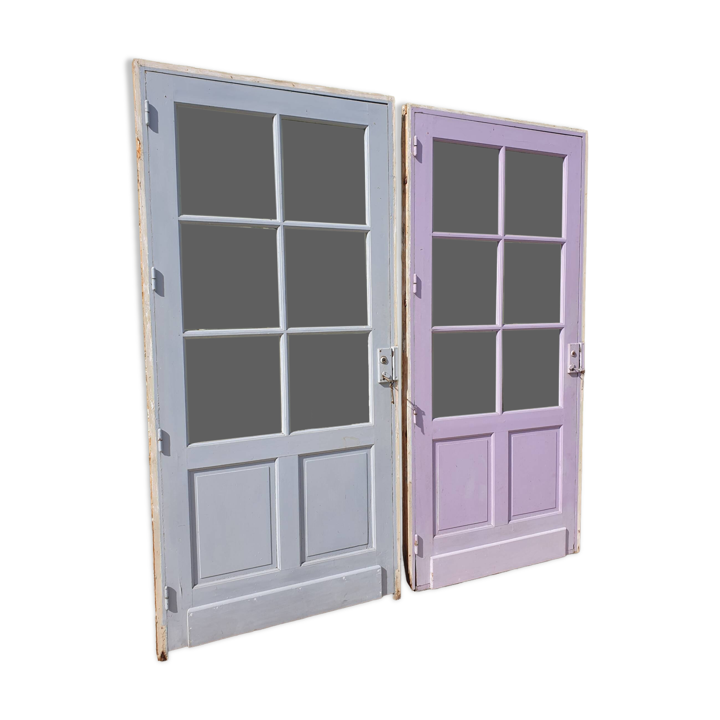 Pair of Colored Glass Doors with Frame - 1960s