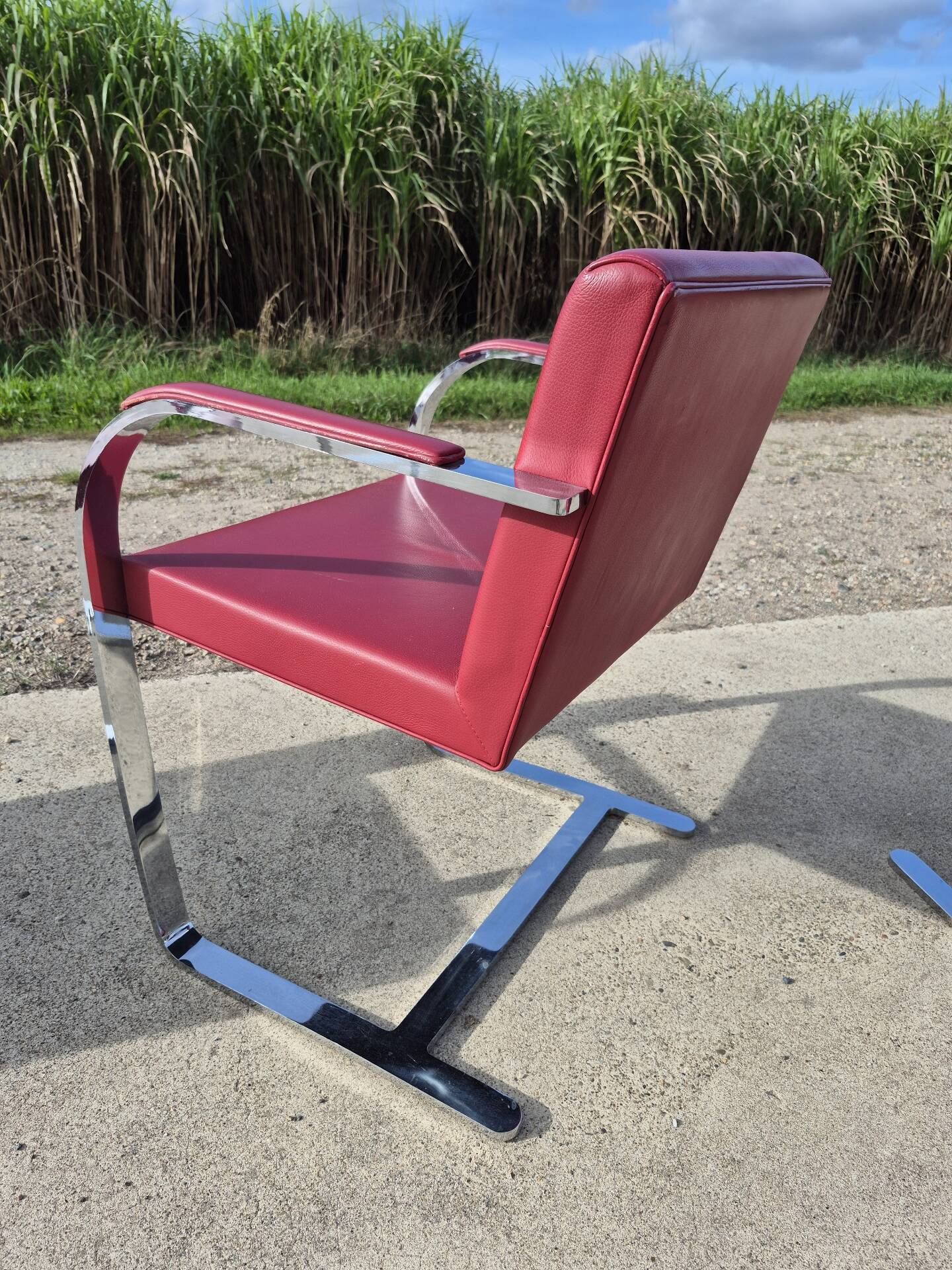 Set 4 - red chrome Brno armchair flat bar- Ludwig Mies vd Rohe bauhaus