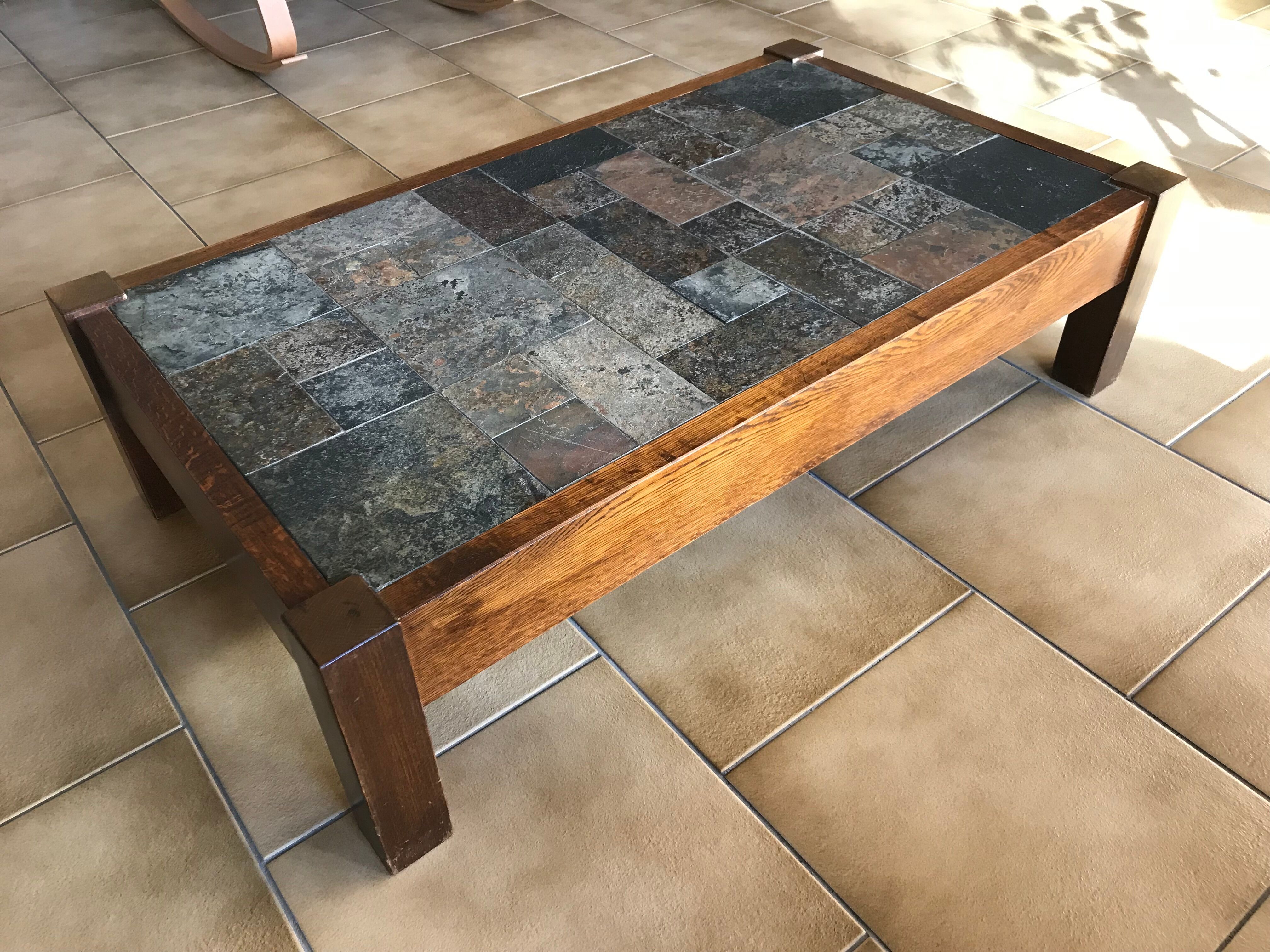 Table basse en bois schiste et ardoise