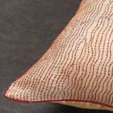 Indian cushion cover in hand-embroidered silk, beige and red