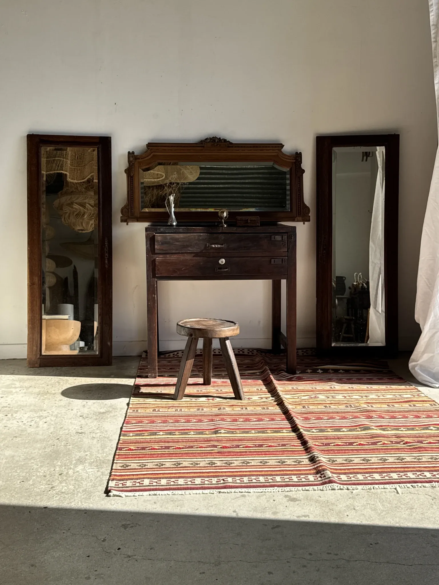 Antique mirror (right) oak wardrobe door with bevelled glass and