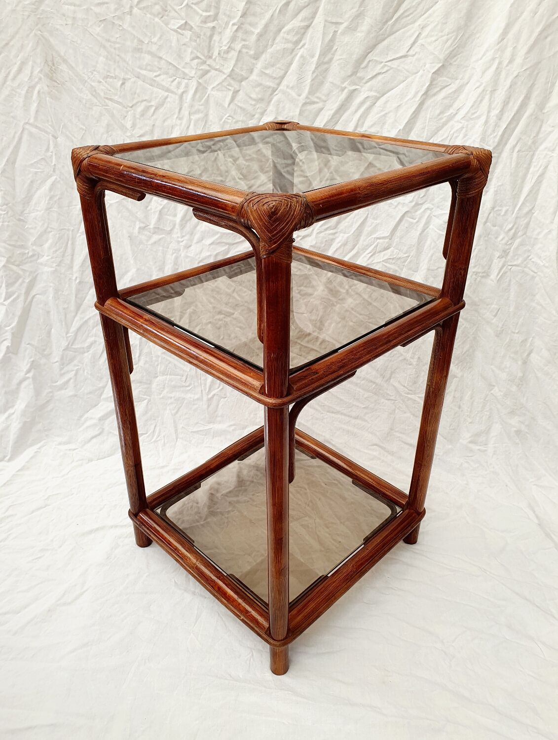 Rattan and smoked glass side table