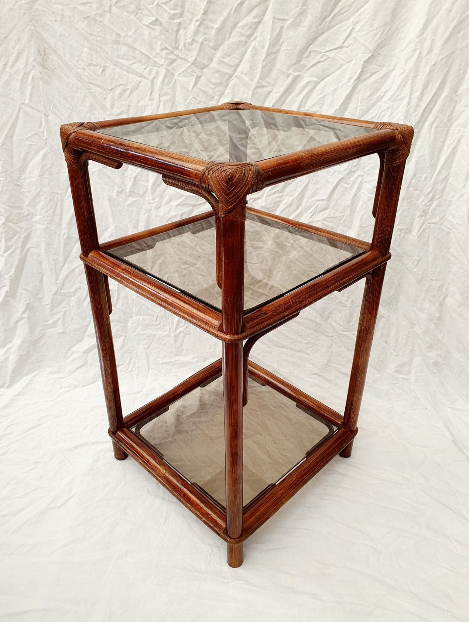 Rattan and smoked glass side table