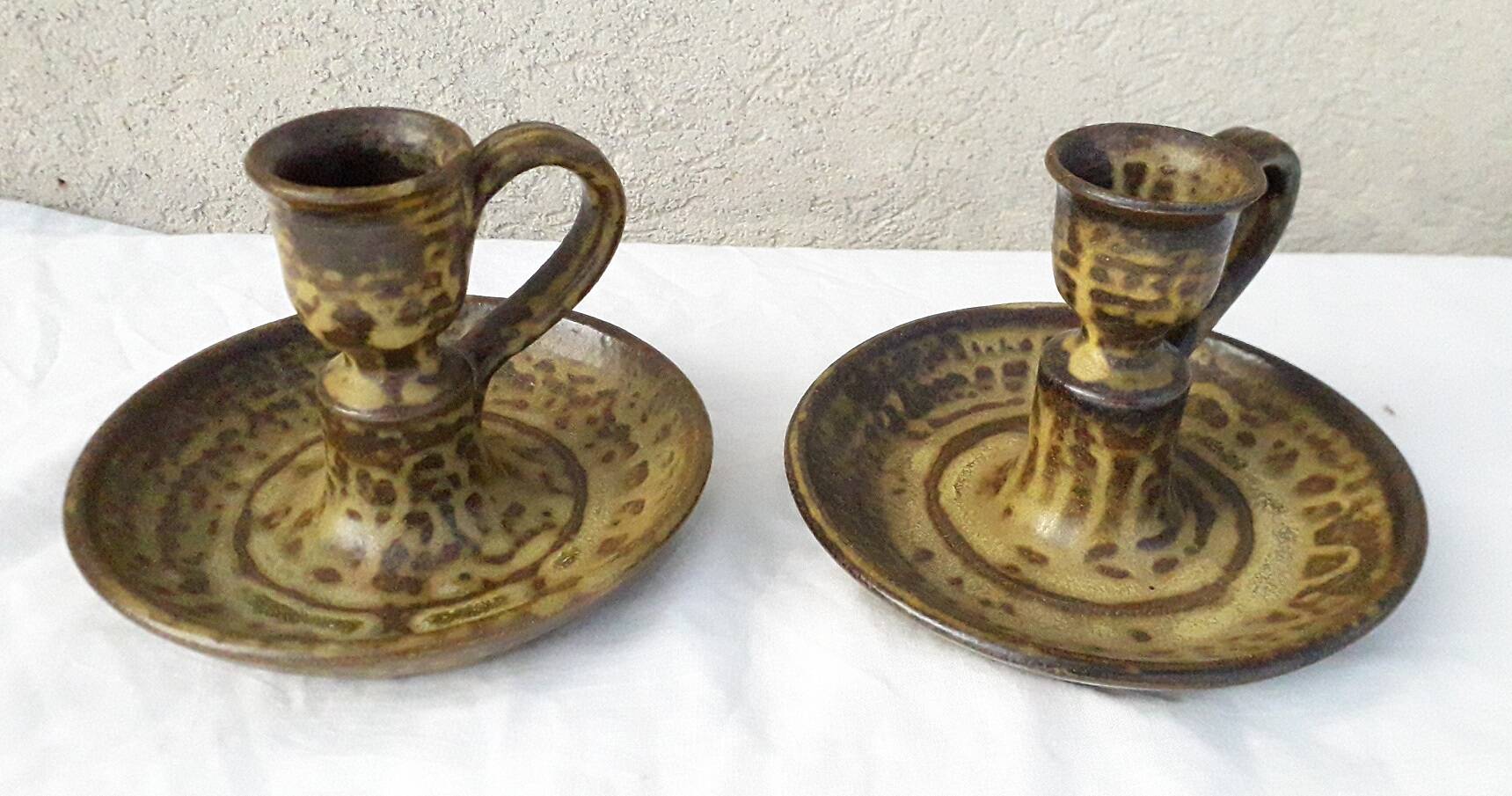 Pair of stoneware candlesticks