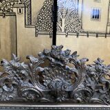 Napoleon iii pediment mirror in gilded stucco and green patina