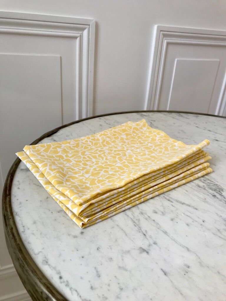 Lot de 6 serviettes de toilettes jaune à motifs années 60-70