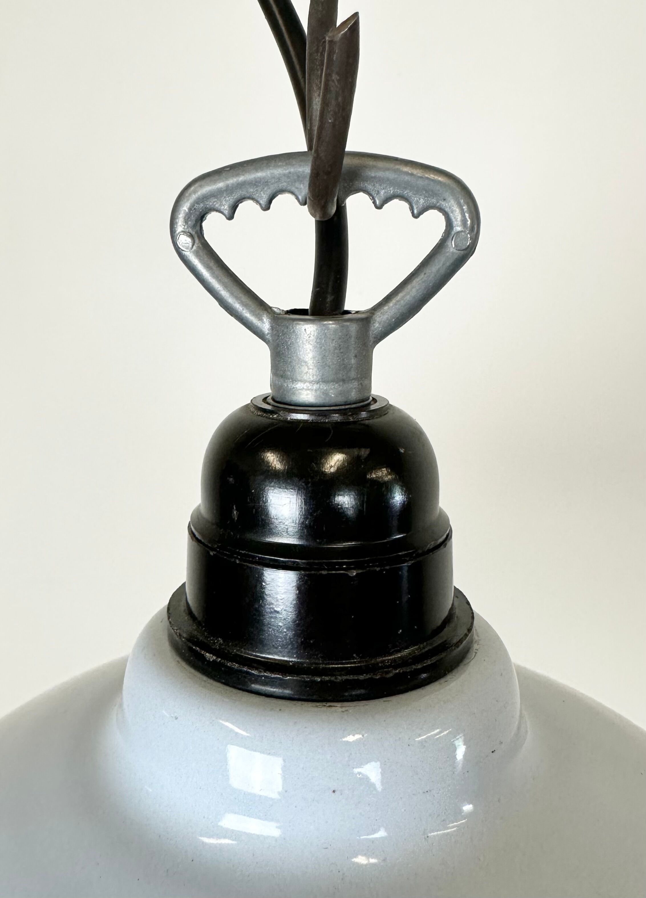 Industrial French Grey Enamel Factory Pendant Lamp, 1960s
