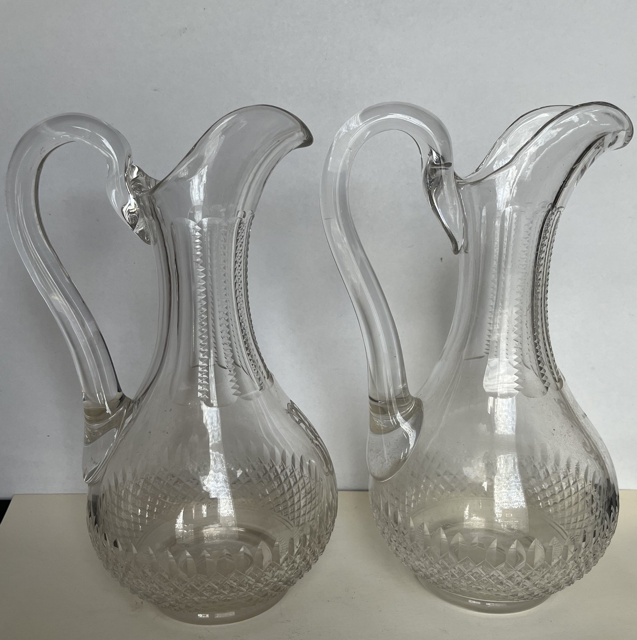 Pair of cut crystal pitchers