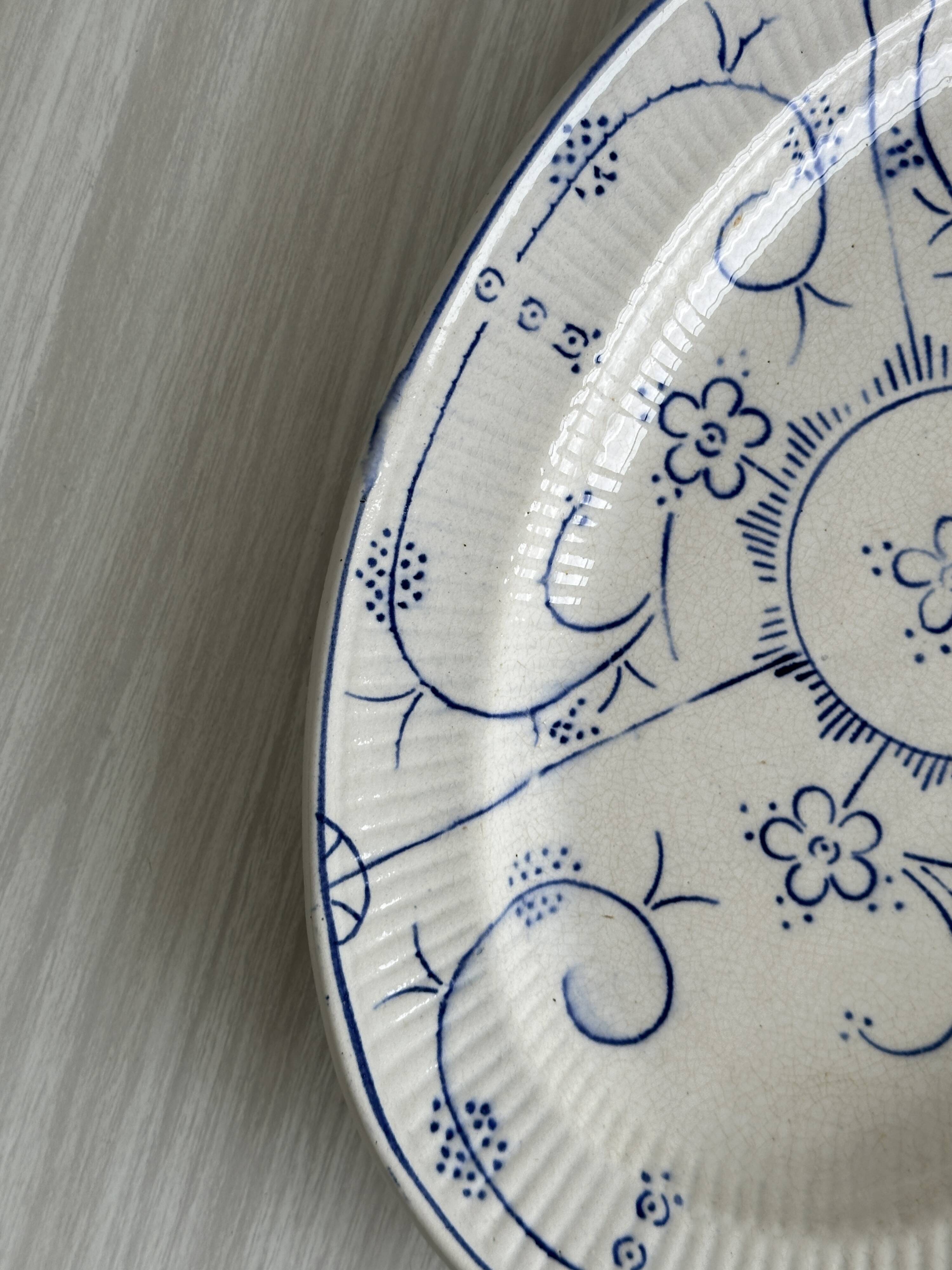 Vintage blue and white ceramic oval dish