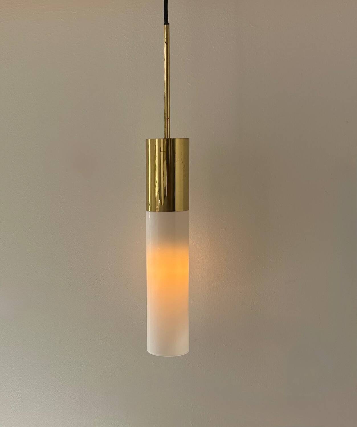 Vintage brass and opaline pendant light, Limburg, Germany 1960s