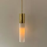 Vintage brass and opaline pendant light, Limburg, Germany 1960s