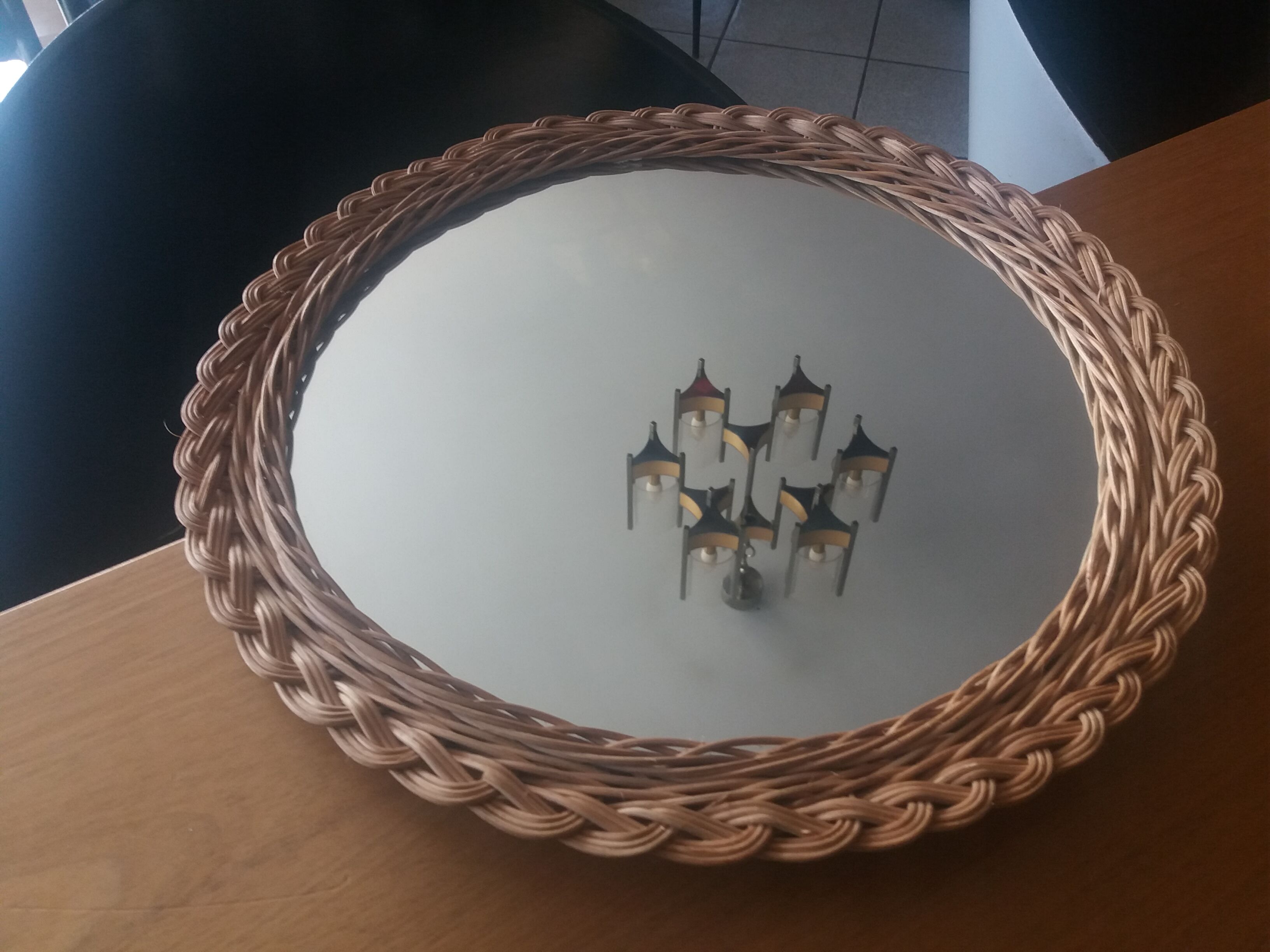 Round wicker mirror, 1960, 42cm
