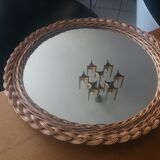 1960's Wicker round mirror, 42cm