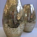 Pair of Cracked Mercurized Ovoid Vases Modernist Design Tealight Holders