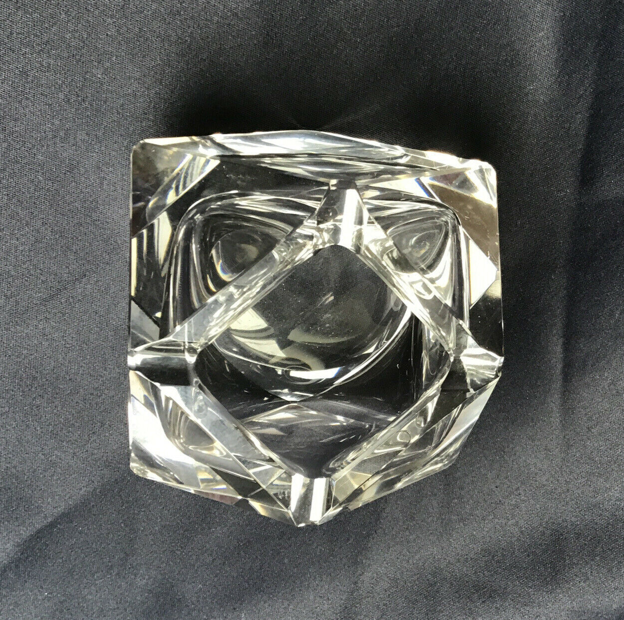 Empty diamond ashtray pocket flavio polished glass Murano crystal facets prism 60s