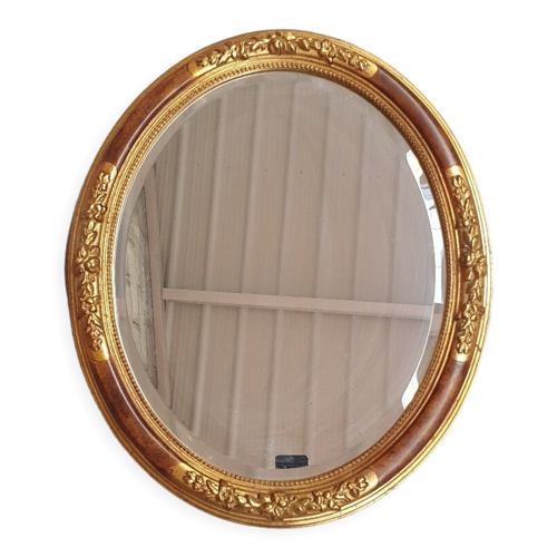 Miroir ovale biseauté bois et dorure