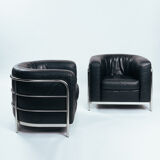 Zanotta onda black leather lounge chair, Italy 1980s