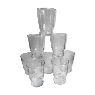 Set of 8 glass water glasses engraved 50s
